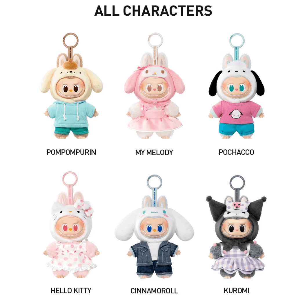 POP MART THE MONSTERS × Hello Kitty and Friends LABUBU Vinyl Plush Keychain 1pc Blind Box Cute Kawaii Sanrio Bag Pendant Blind Box